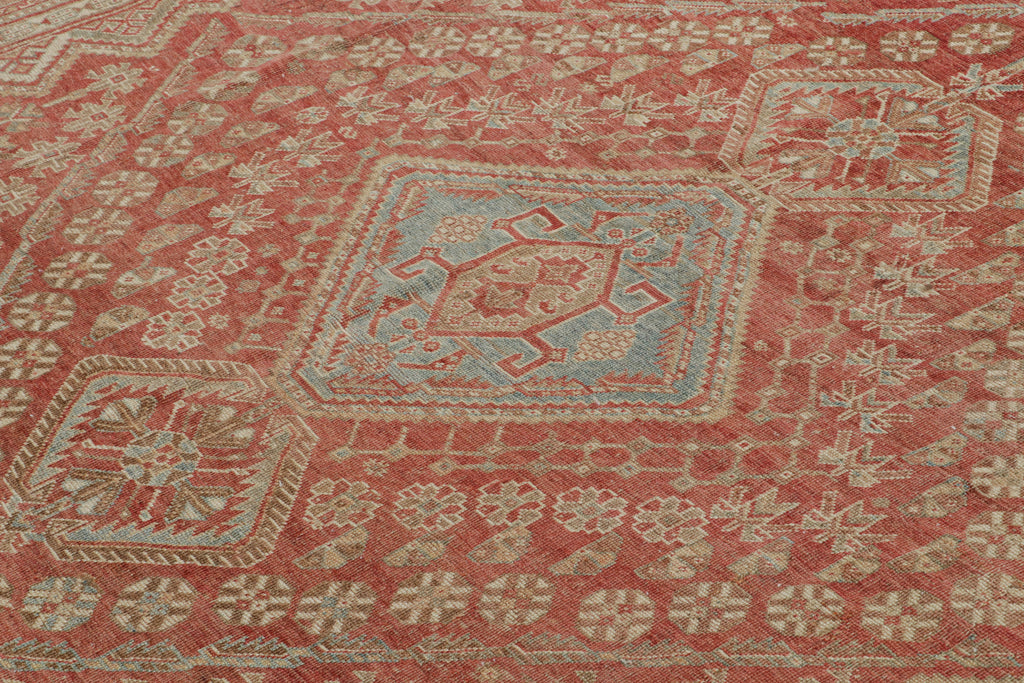 Vintage Ersari Rug In Red With Blue And Beige Brown Patterns