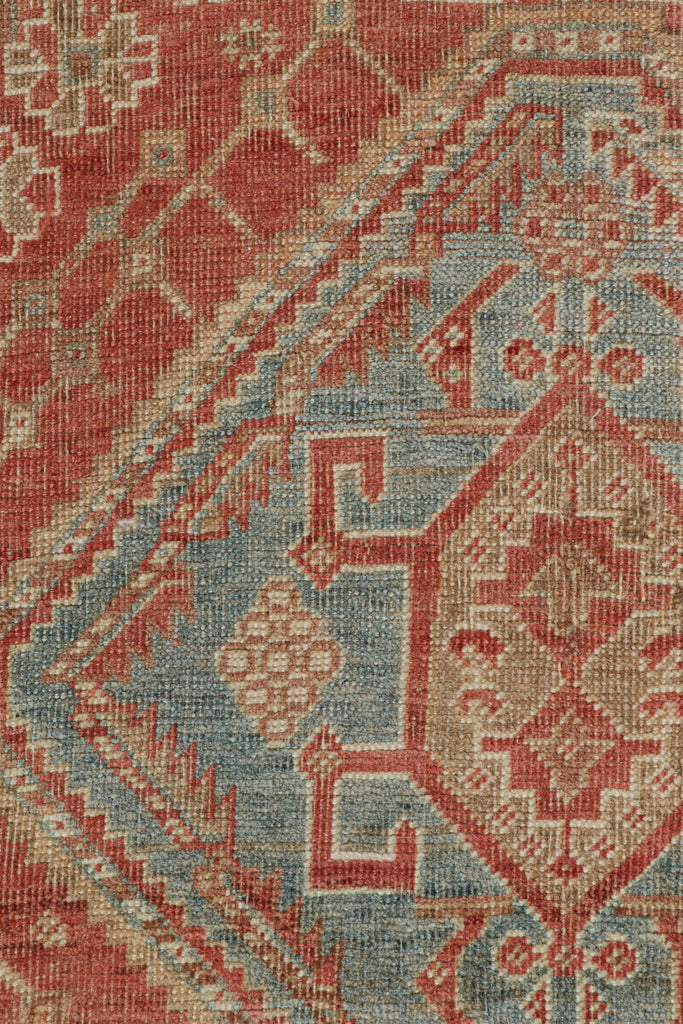 Vintage Ersari Rug In Red With Blue And Beige Brown Patterns