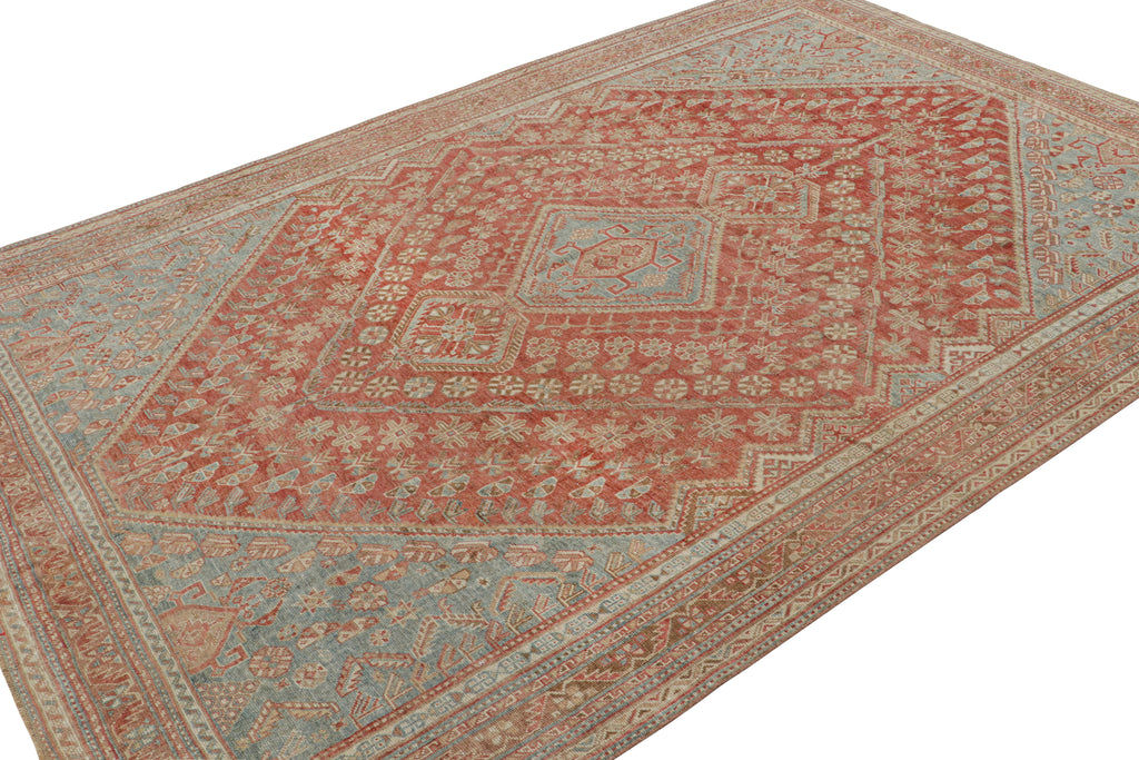 Vintage Ersari Rug In Red With Blue And Beige Brown Patterns