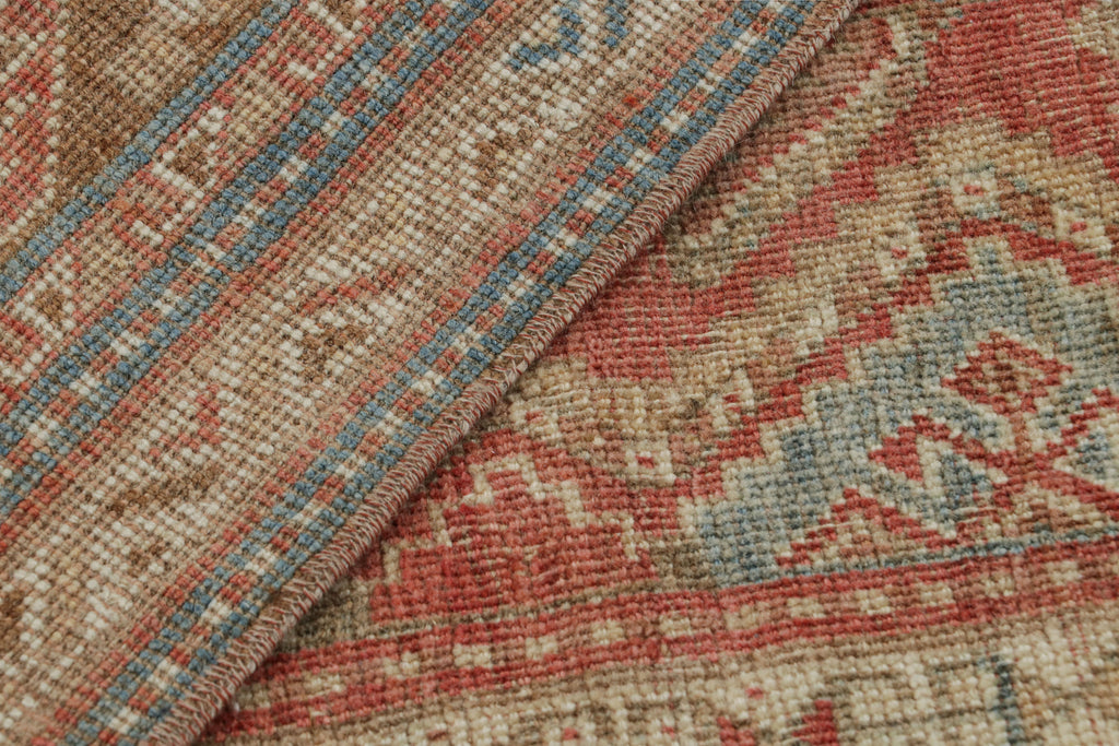 Vintage Ersari Rug In Red With Blue And Beige Brown Patterns