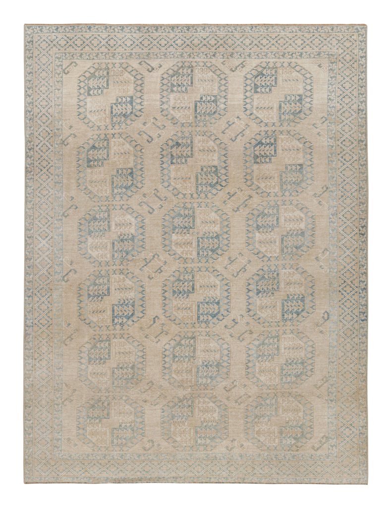 Vintage Ersari Rug In Beige Brown With Light Blue Patterns