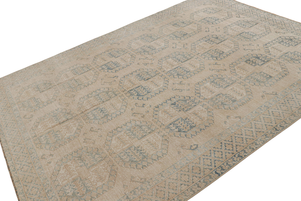 Vintage Ersari Rug In Beige Brown With Light Blue Patterns