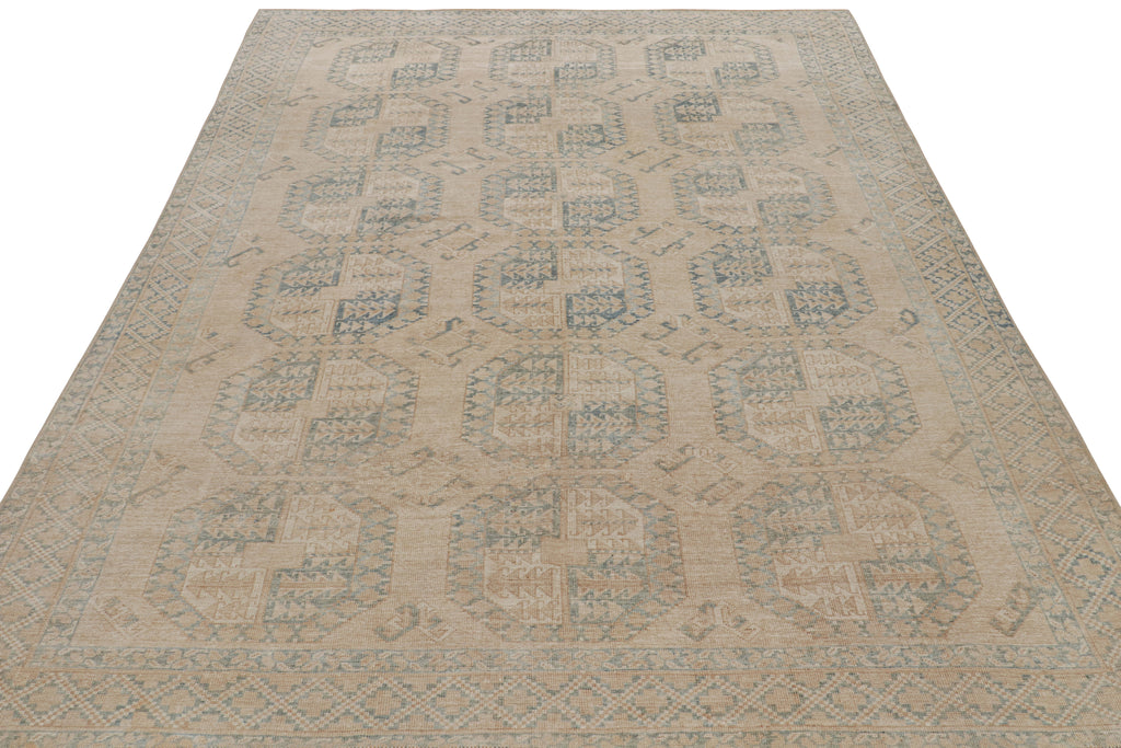 Vintage Ersari Rug In Beige Brown With Light Blue Patterns