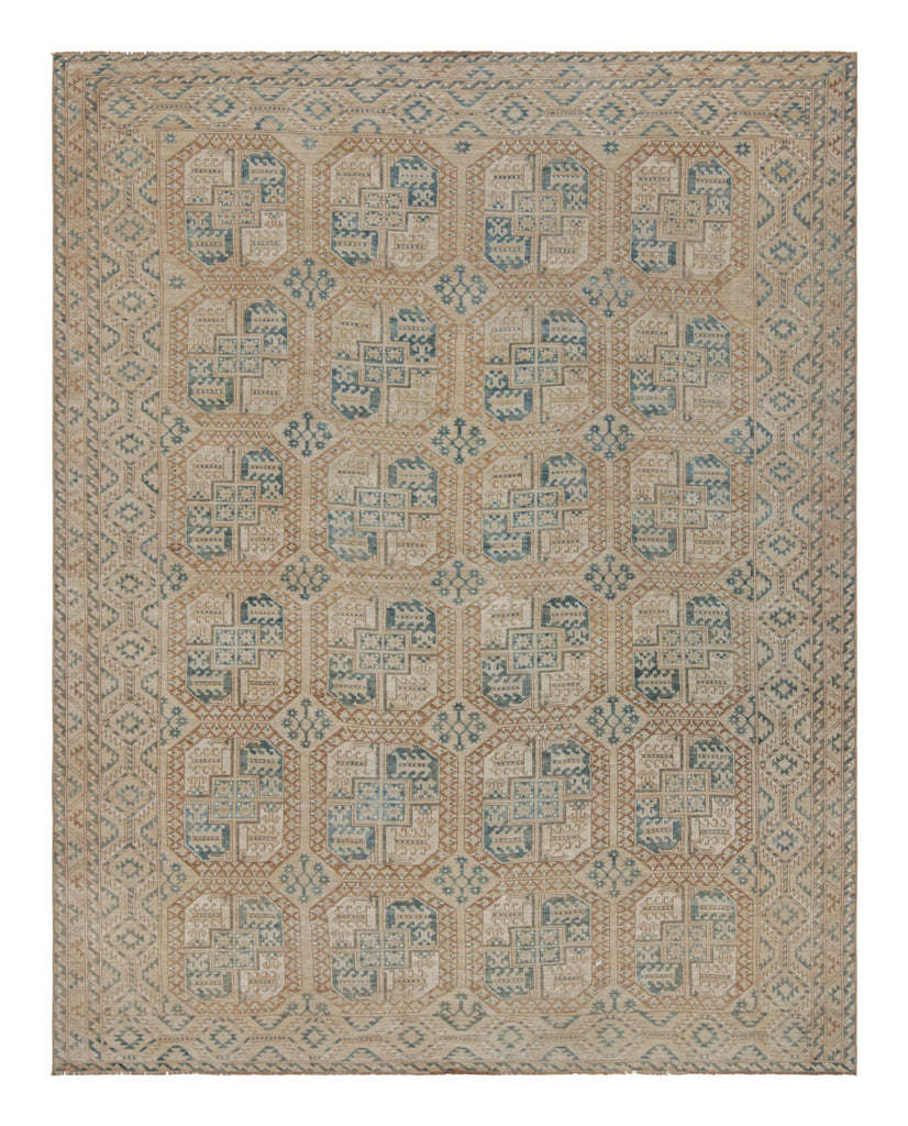 Vintage Ersari Rug With Beige Brown And Blue Geometric Medallion