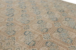 Vintage Ersari Rug With Beige Brown And Blue Geometric Medallion