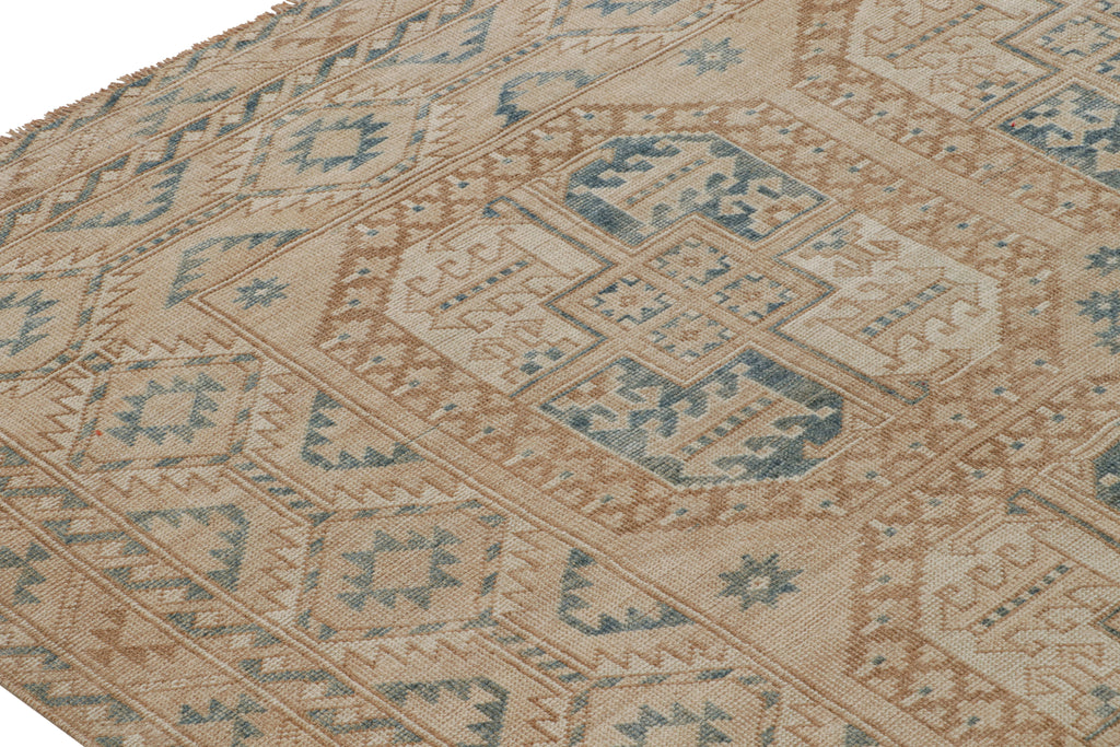 Vintage Ersari Rug With Beige Brown And Blue Geometric Medallion