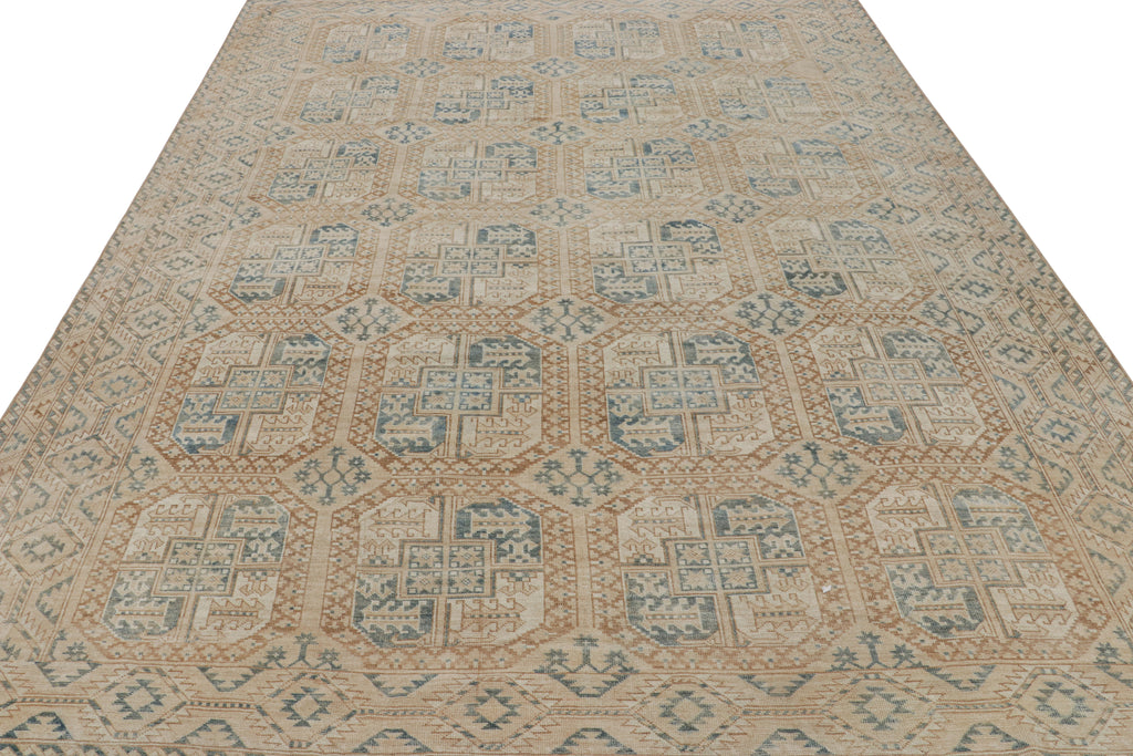 Vintage Ersari Rug With Beige Brown And Blue Geometric Medallion