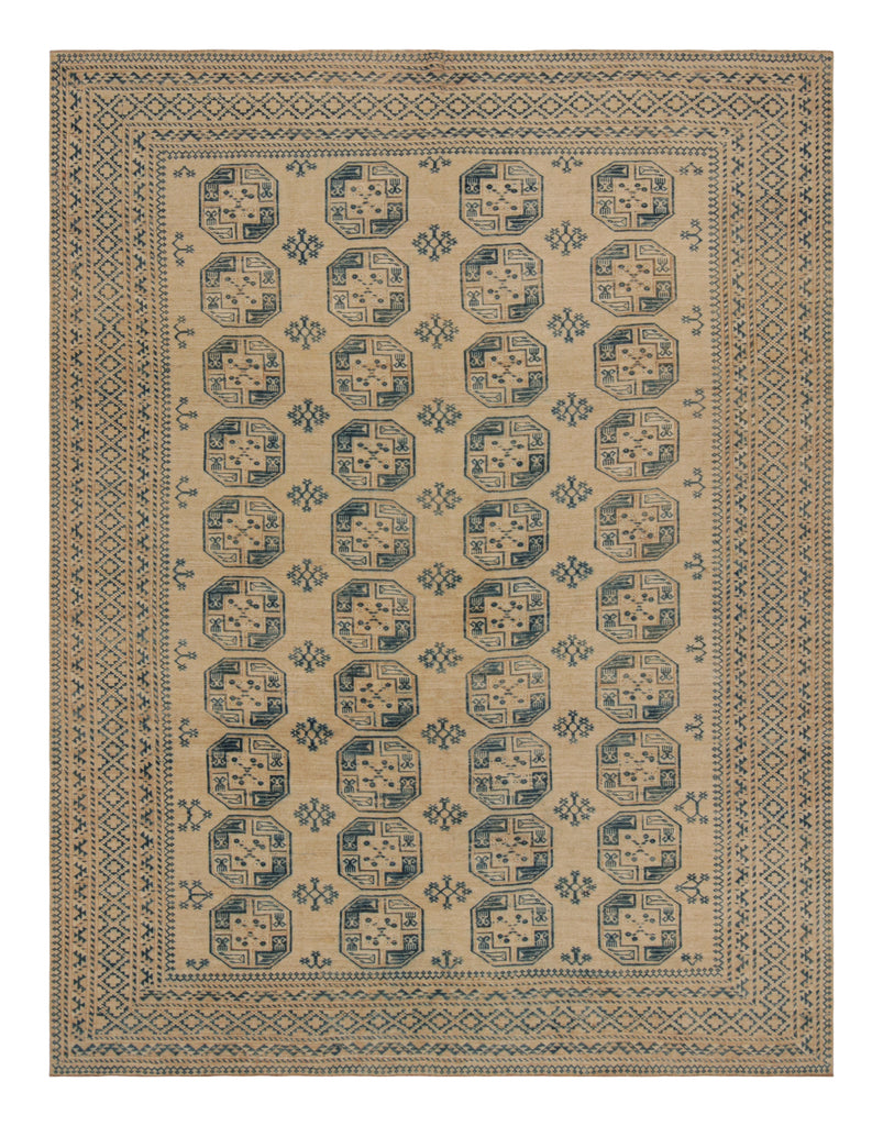 Vintage Ersari Rug With Beige Brown And Blue Geometric Medallion 10X14