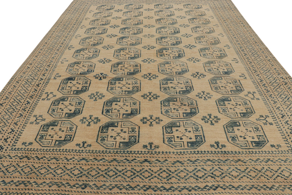 Vintage Ersari Rug With Beige Brown And Blue Geometric Medallion 10X14