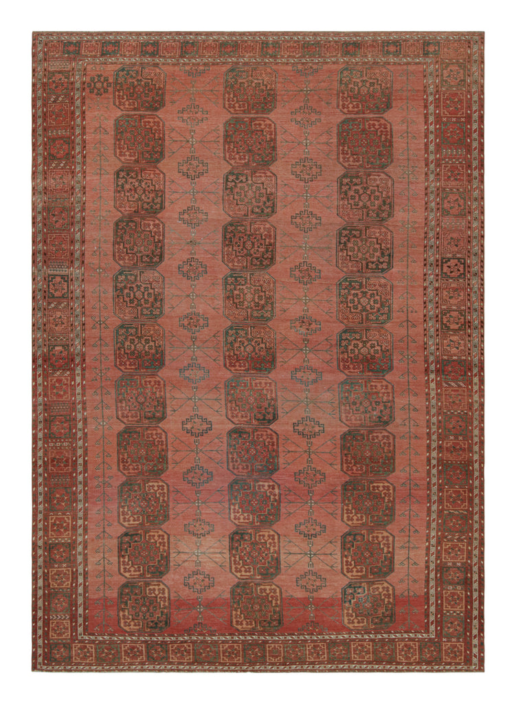 Vintage Ersari Rug In Red With Geometric Medallions