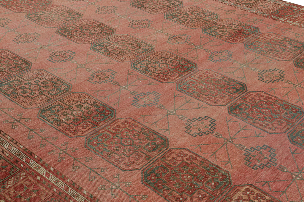 Vintage Ersari Rug In Red With Geometric Medallions