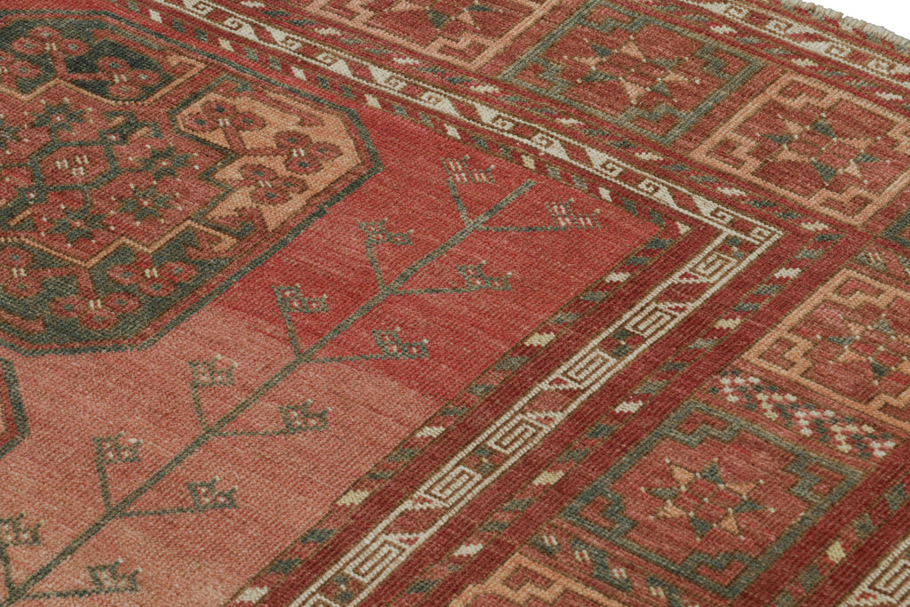 Vintage Ersari Rug In Red With Geometric Medallions