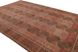 Vintage Ersari Rug In Red With Geometric Medallions