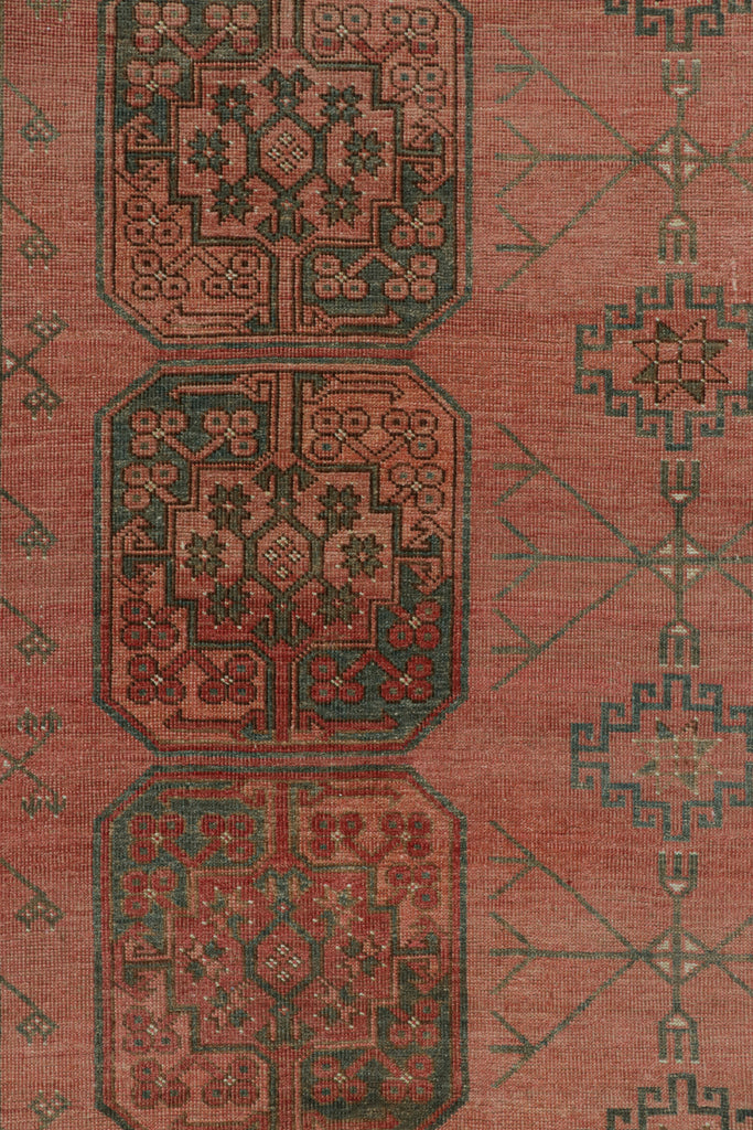 Vintage Ersari Rug In Red With Geometric Medallions