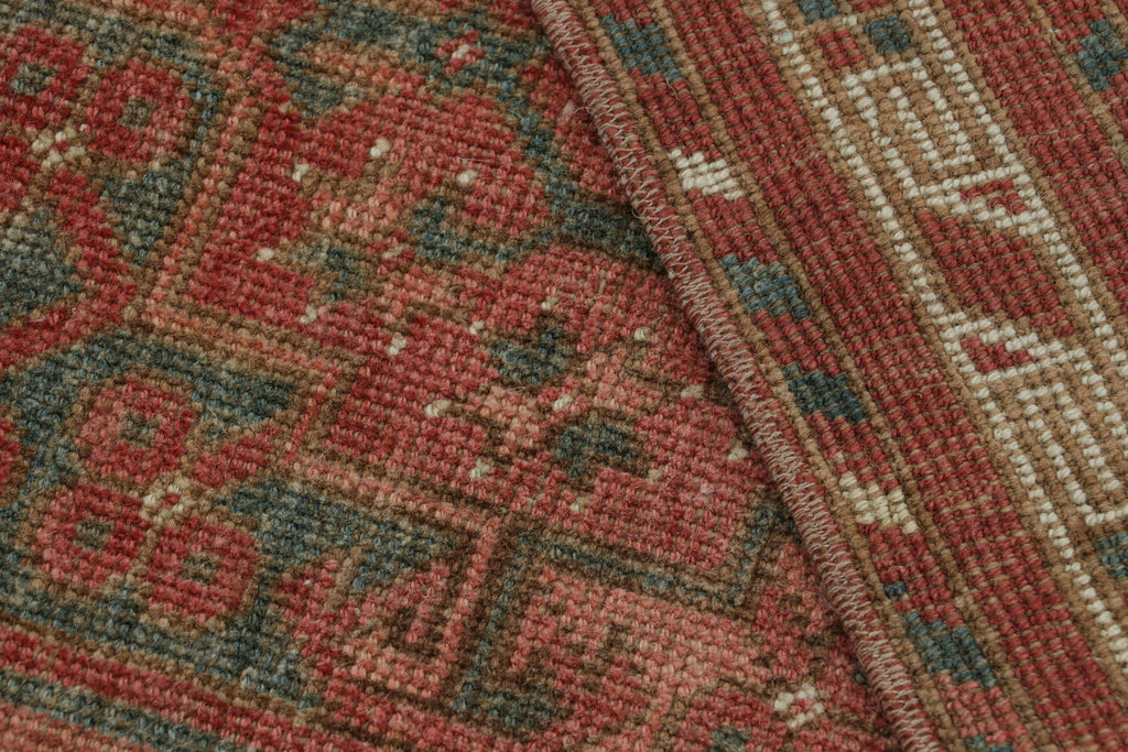 Vintage Ersari Rug In Red With Geometric Medallions