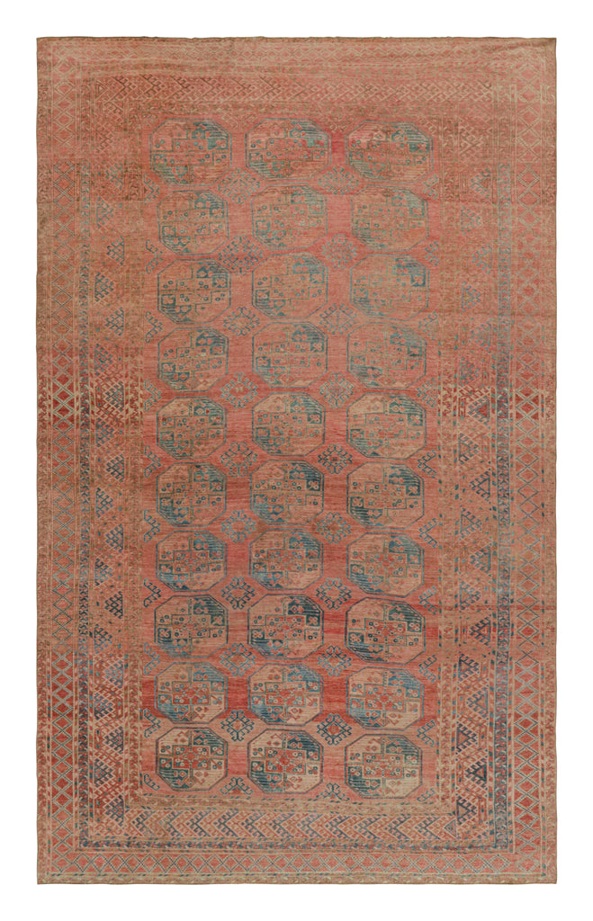 Vintage Ersari Rug With Red And Blue Geometric Medallions