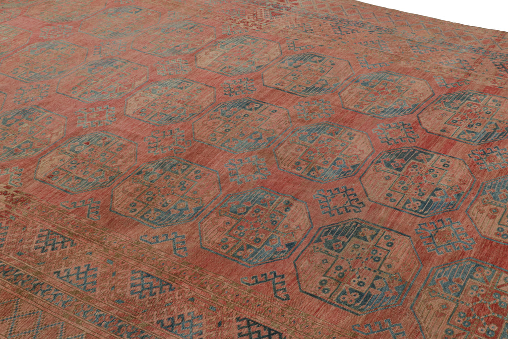 Vintage Ersari Rug With Red And Blue Geometric Medallions