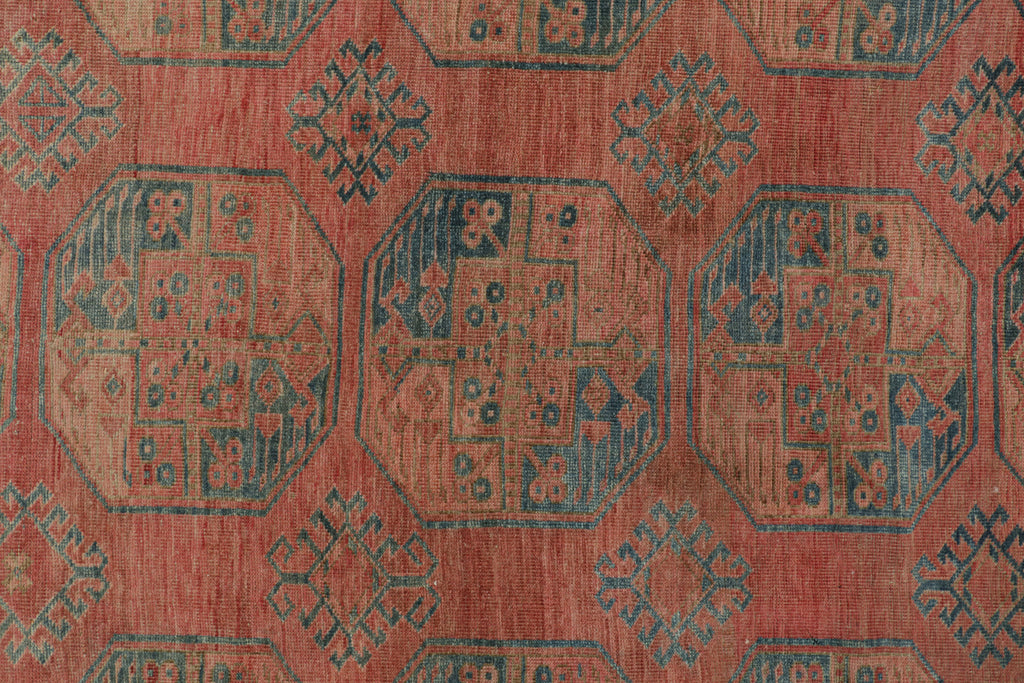 Vintage Ersari Rug With Red And Blue Geometric Medallions