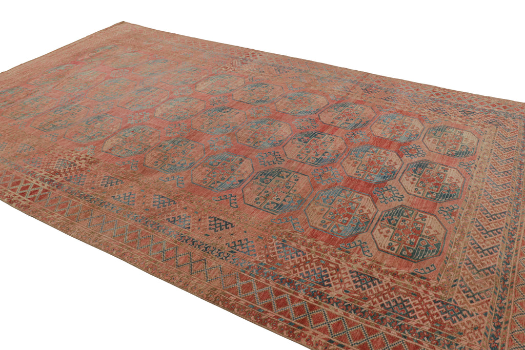 Vintage Ersari Rug With Red And Blue Geometric Medallions