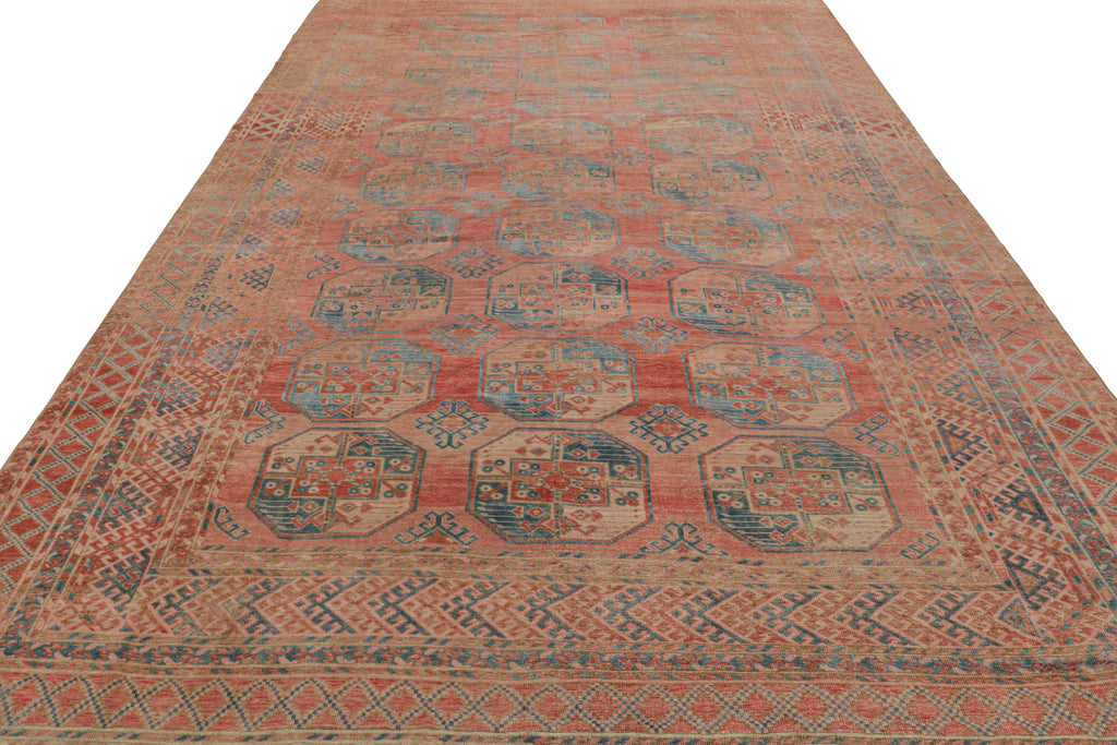 Vintage Ersari Rug With Red And Blue Geometric Medallions