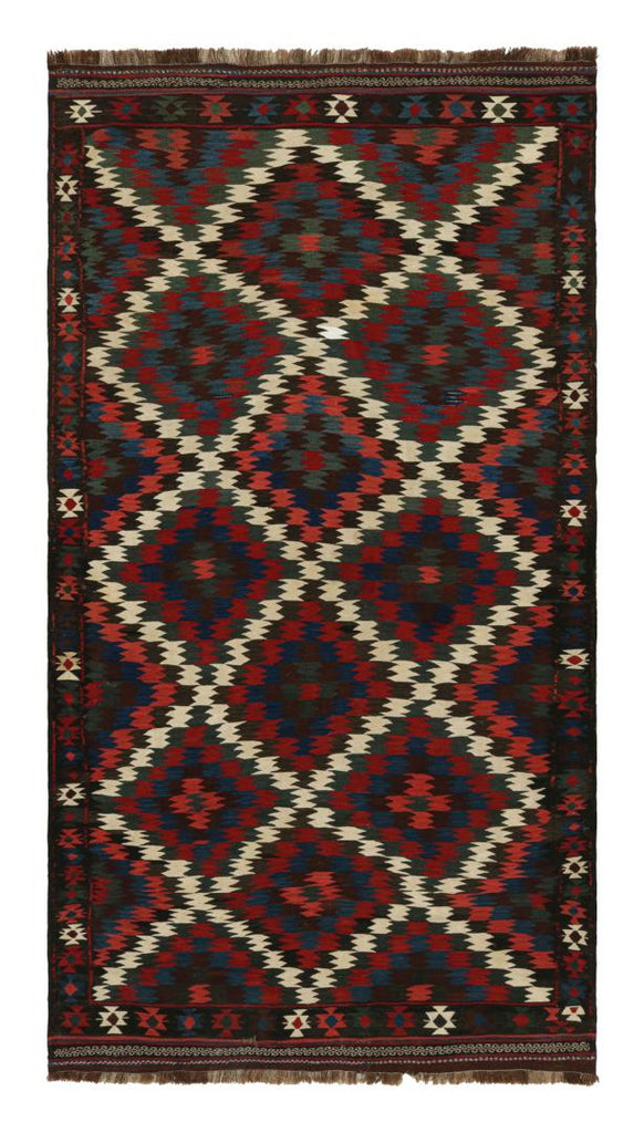 Vintage Kilim With Red Teal And Blue Geometric Patterns