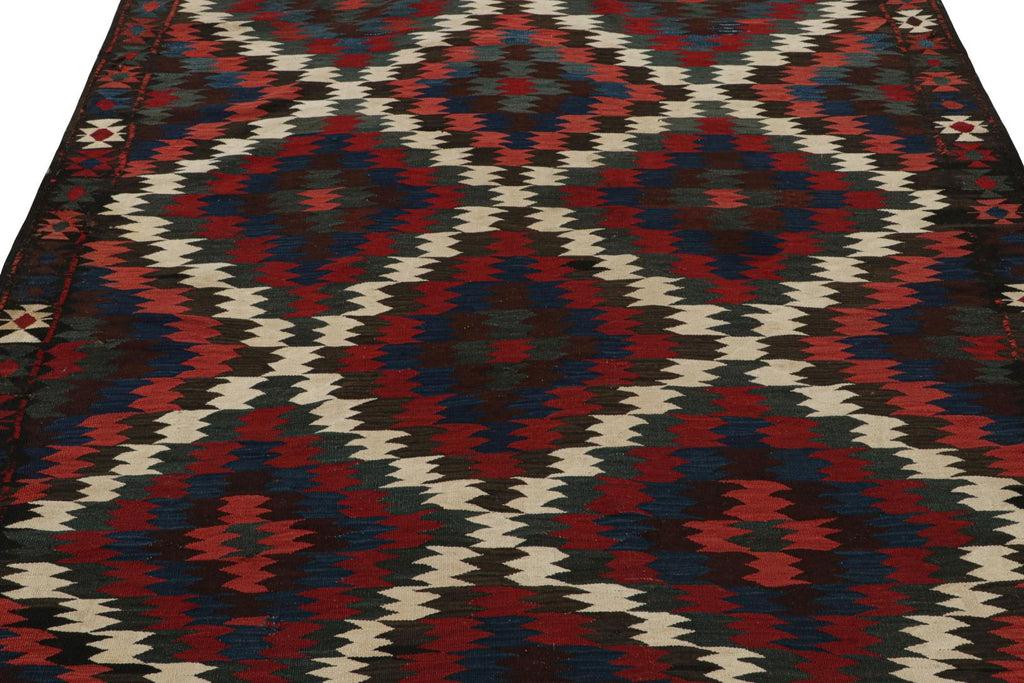 Vintage Kilim With Red Teal And Blue Geometric Patterns