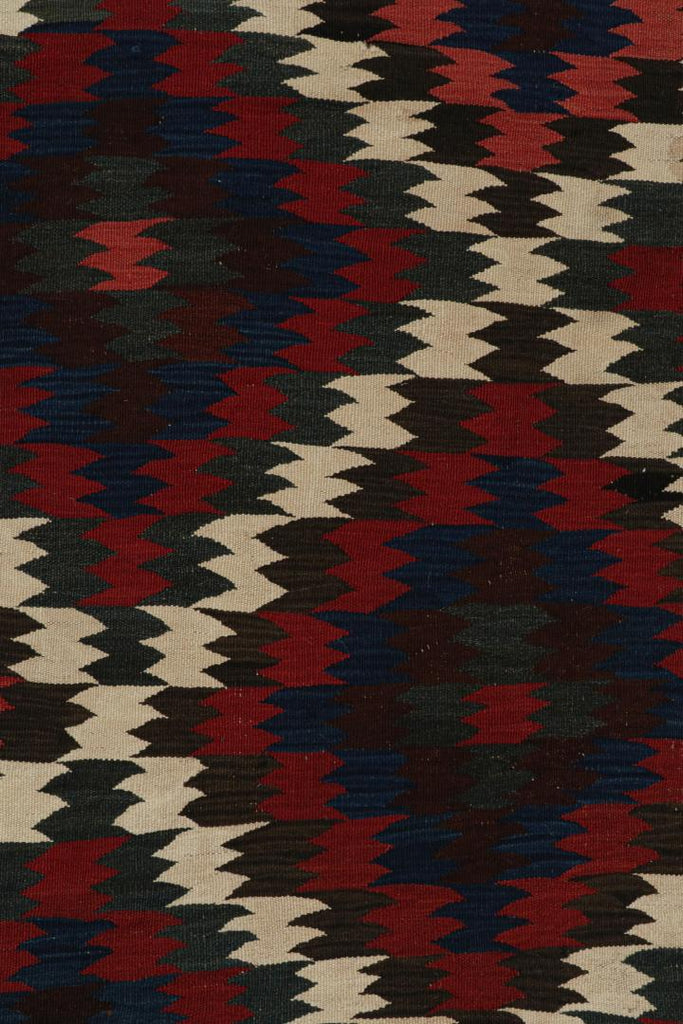 Vintage Kilim With Red Teal And Blue Geometric Patterns