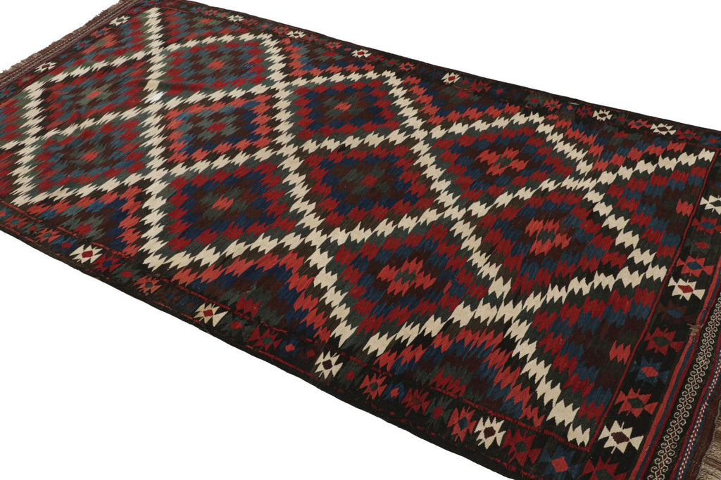 Vintage Kilim With Red Teal And Blue Geometric Patterns