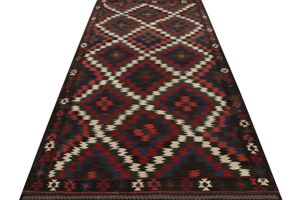 Vintage Kilim With Red Teal And Blue Geometric Patterns