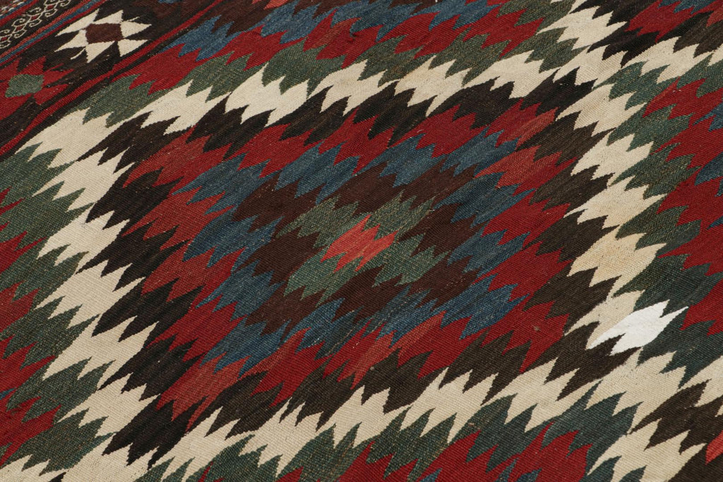 Vintage Kilim With Red Teal And Blue Geometric Patterns