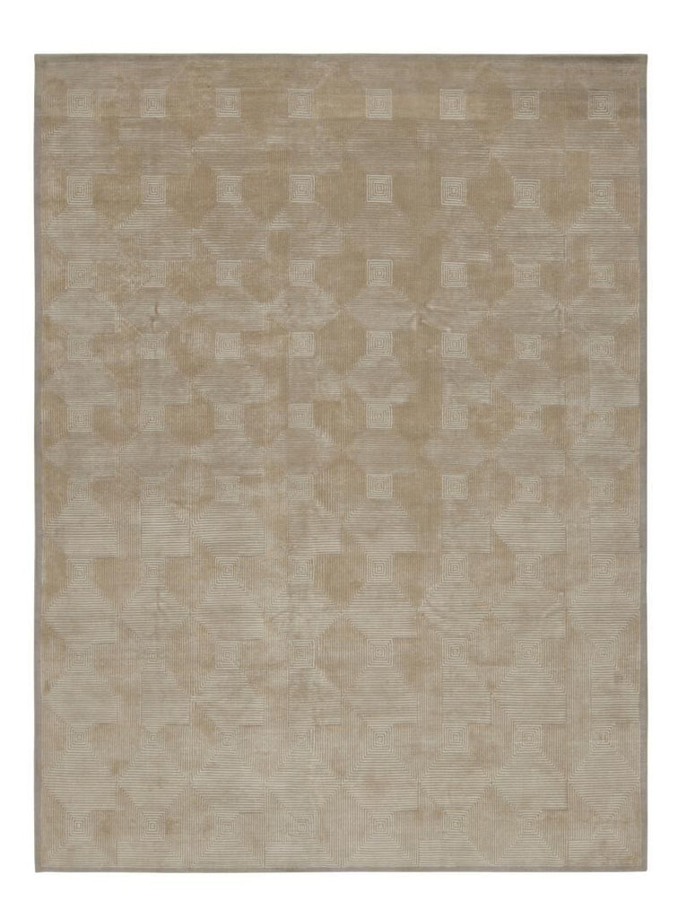 Cubist Art Deco Style Rug in Beige-Brown Geometric Patterns