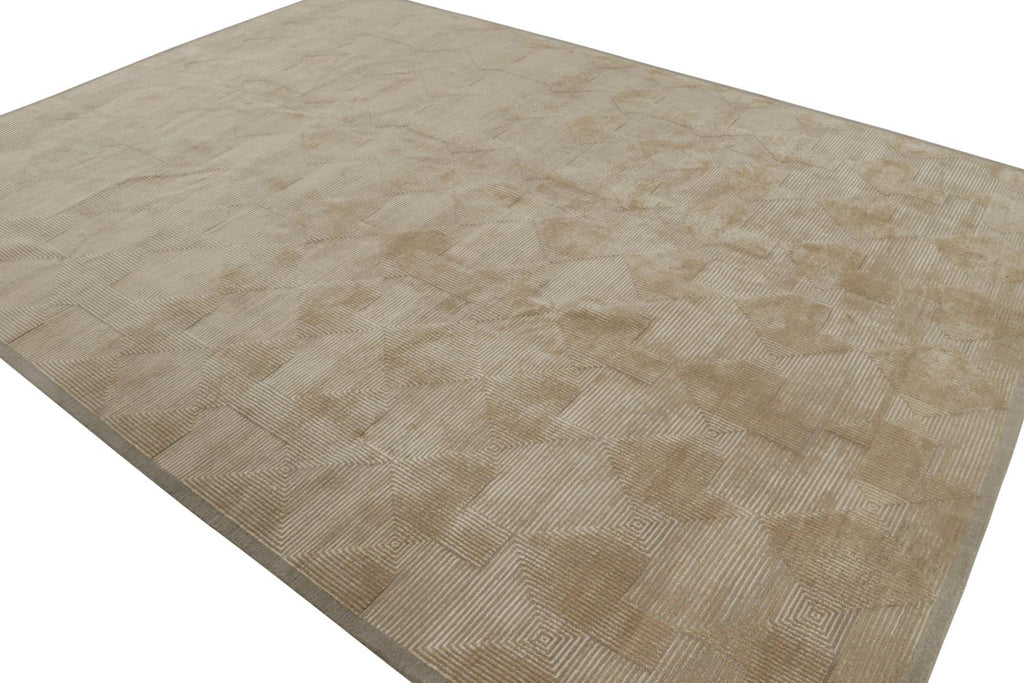 Cubist Art Deco Style Rug in Beige-Brown Geometric Patterns