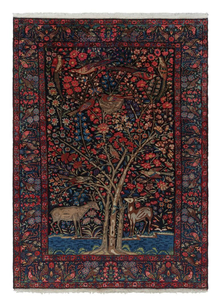 Persian Bakhtiari Style Rug in Navy Blue with Pictorial