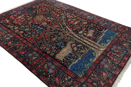 Persian Bakhtiari Style Rug in Navy Blue with Pictorial