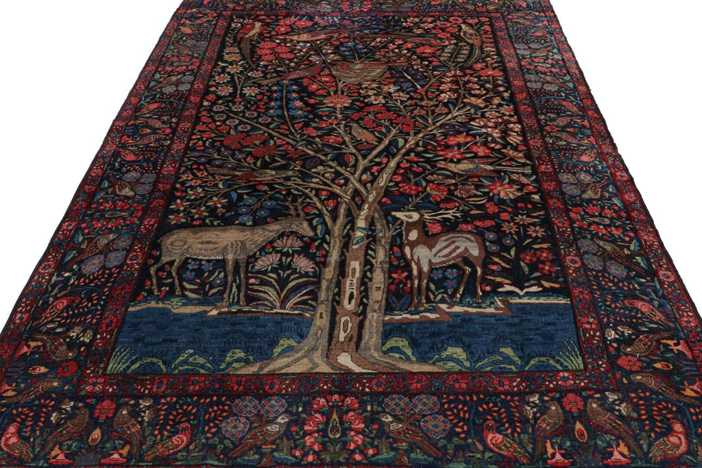 Persian Bakhtiari Style Rug in Navy Blue with Pictorial