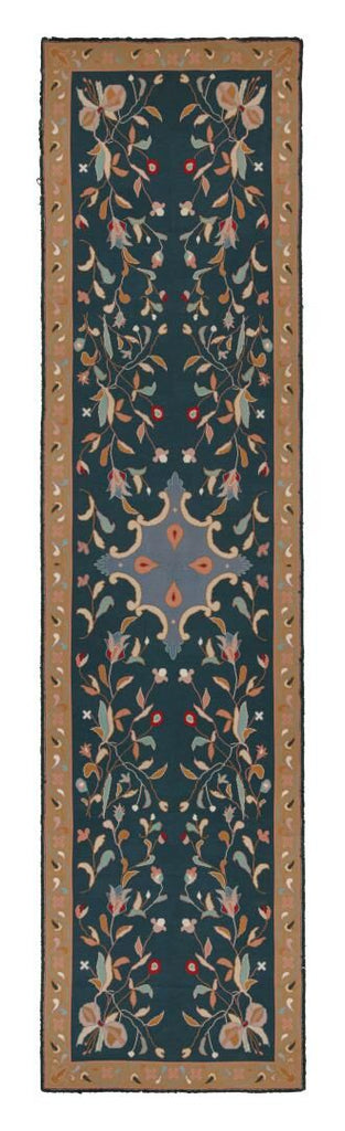 Portuguese Runner Rug in Blue with Floral Patterns