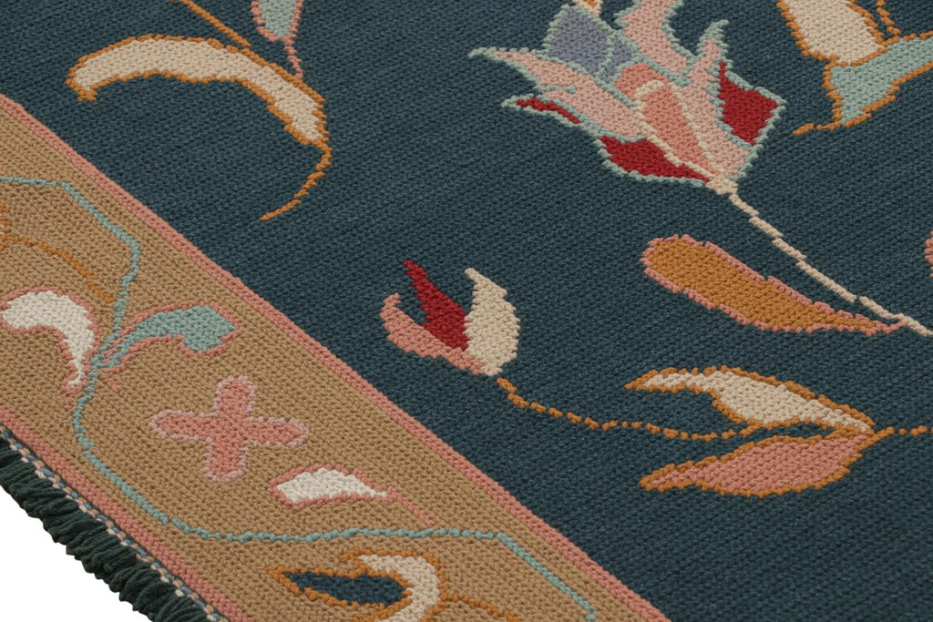 Portuguese Runner Rug in Blue with Floral Patterns