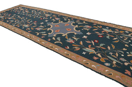 Portuguese Runner Rug in Blue with Floral Patterns