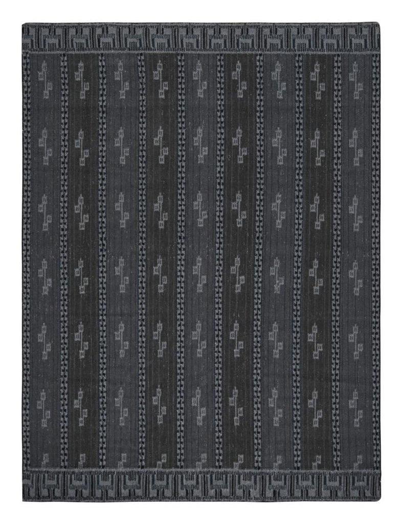 Scandinavian Style Rug with Grey and Blue Geometric Patterns