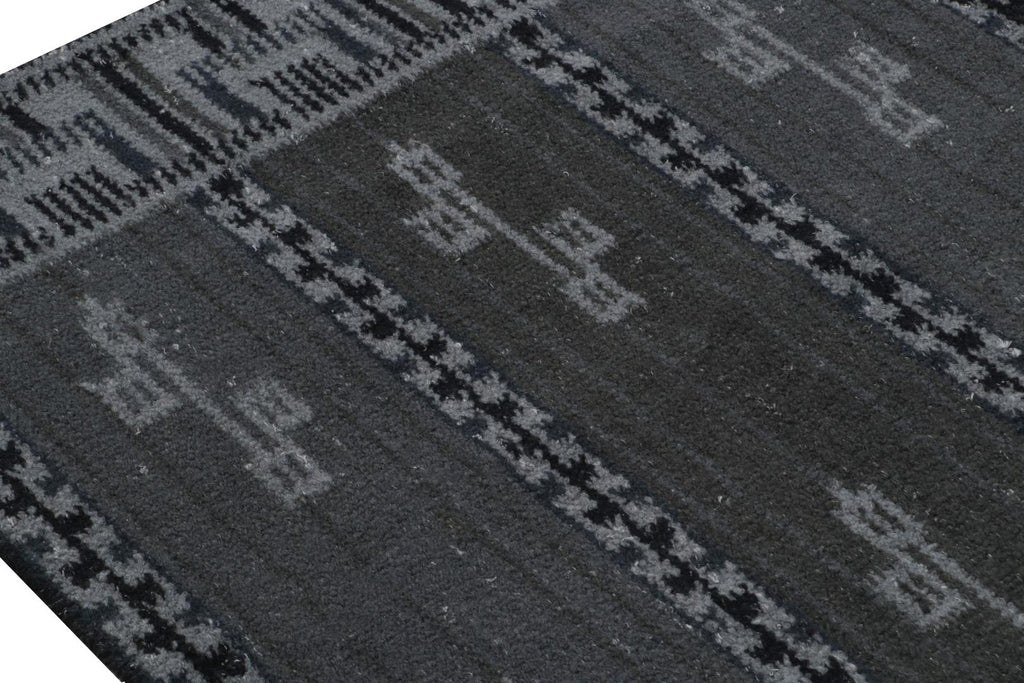 Scandinavian Style Rug with Grey and Blue Geometric Patterns