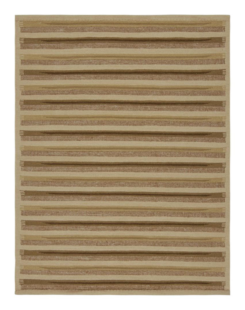 Scandinavian Style Rug with Chartreuse and Beige-Brown Stripes