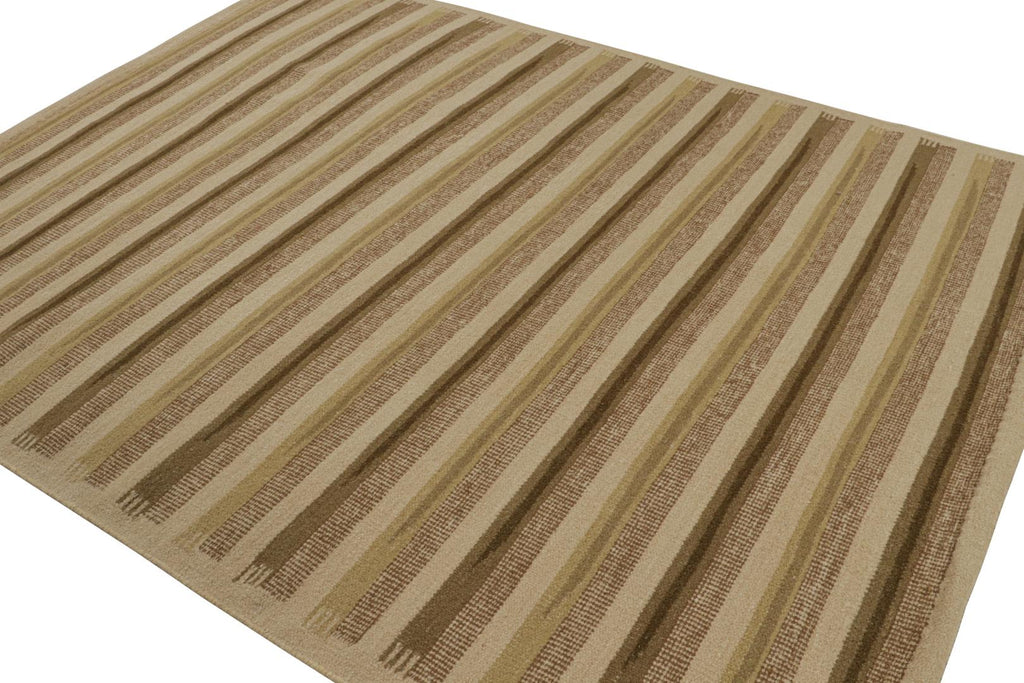 Scandinavian Style Rug with Chartreuse and Beige-Brown Stripes