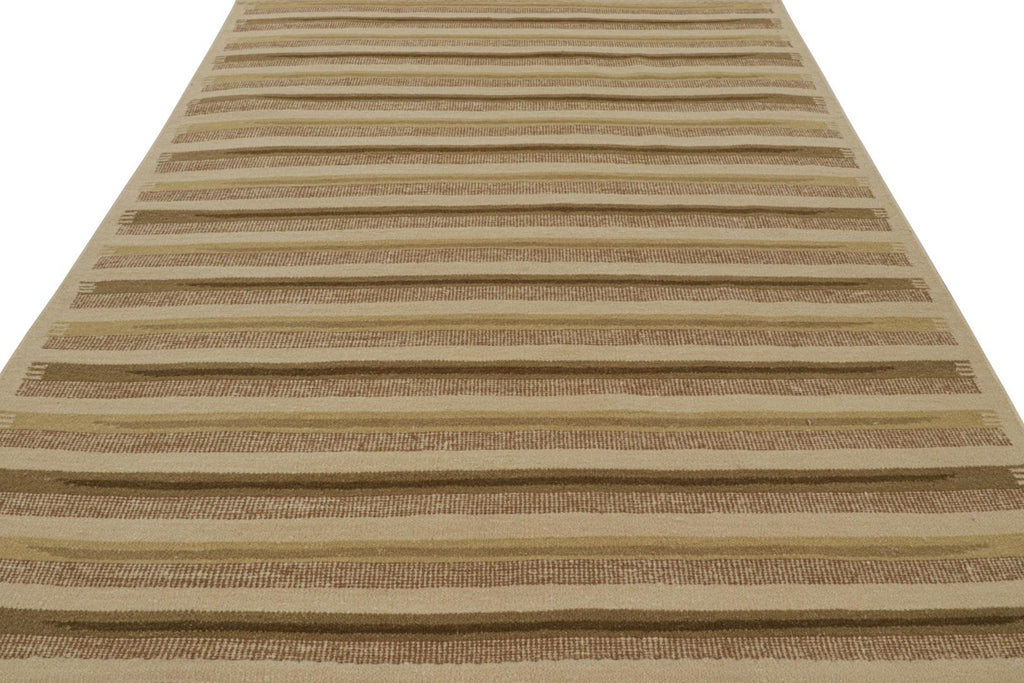 Scandinavian Style Rug with Chartreuse and Beige-Brown Stripes