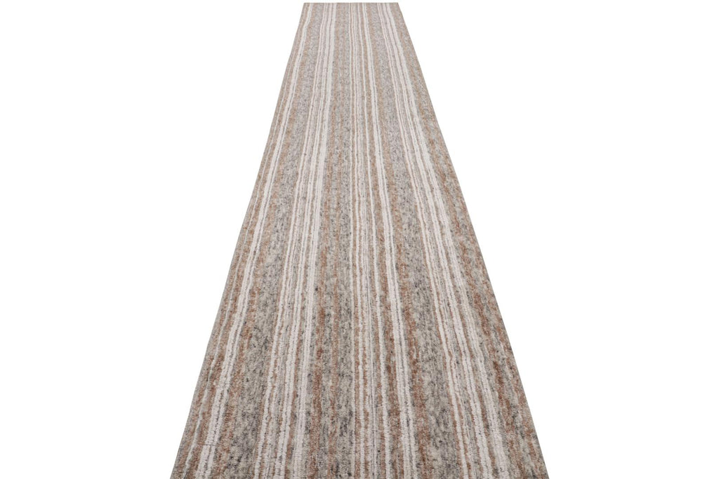 Modern Rug with Beige/Brown, White and Grey Stripes