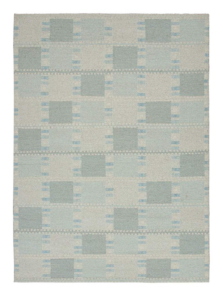 Scandinavian Style Rug With Light Blue Geometric Patterns