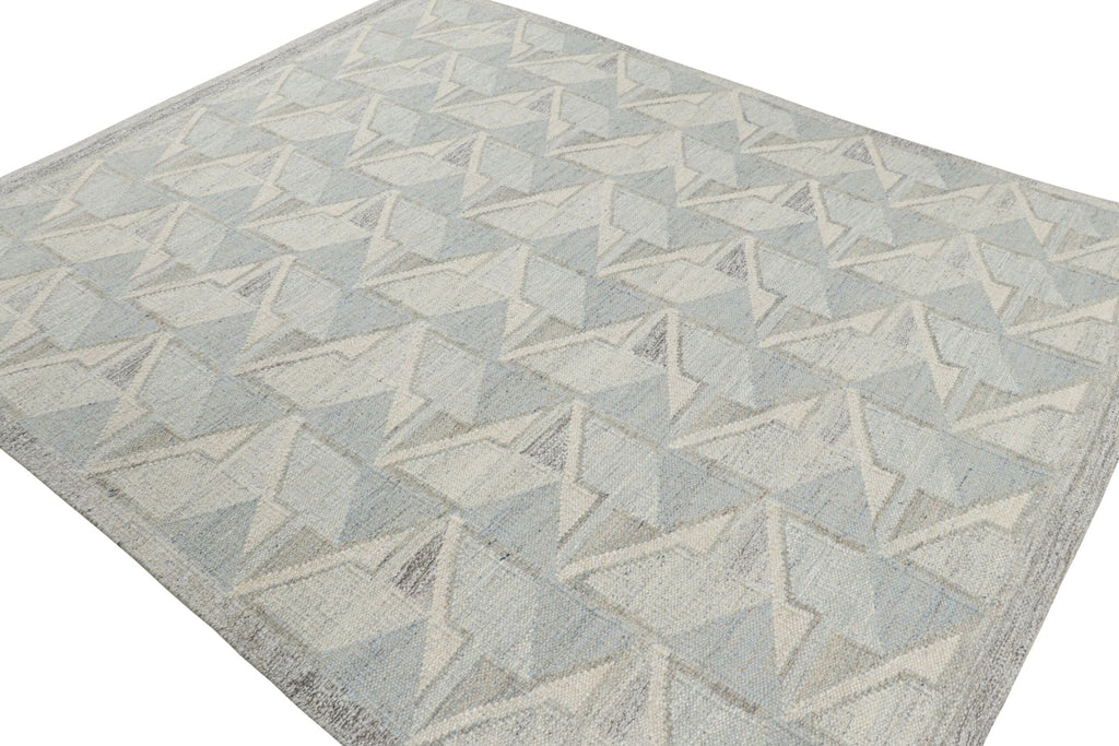 Scandinavian Rug In Blue With Gray And White Geometric Patterns