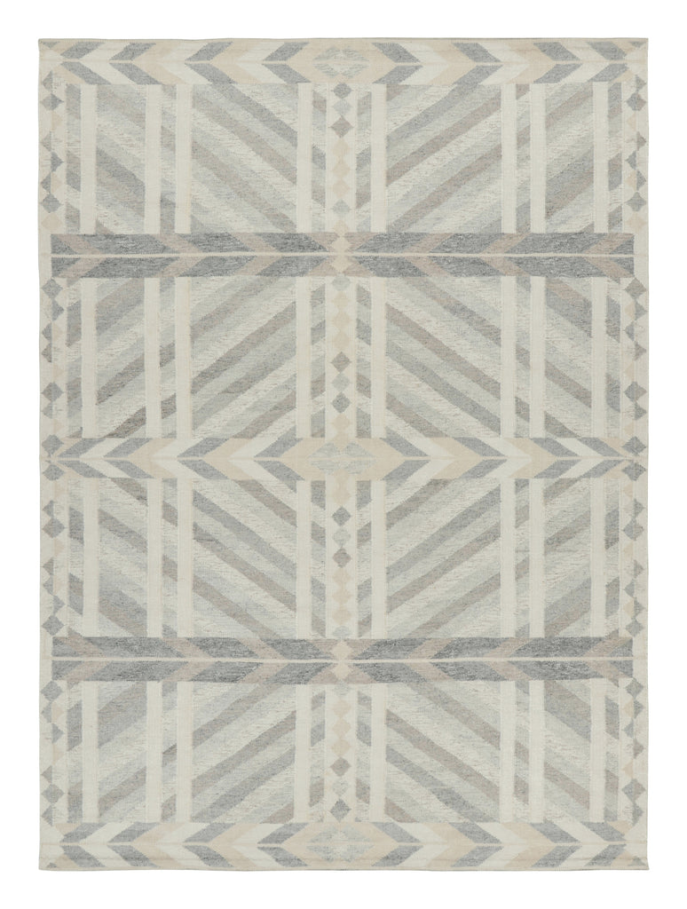 Scandinavian Rug In Gray With Beige And White Geometric Patterns