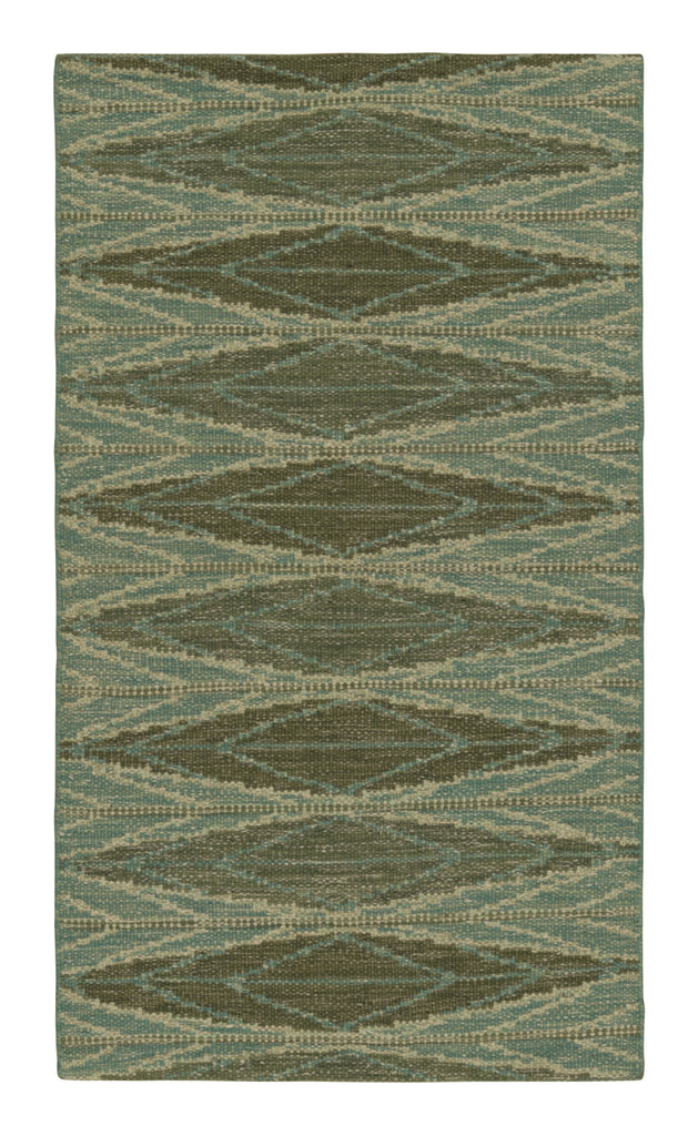 Scandinavian Rug In Green And Blue With Geometric Patterns 3×5