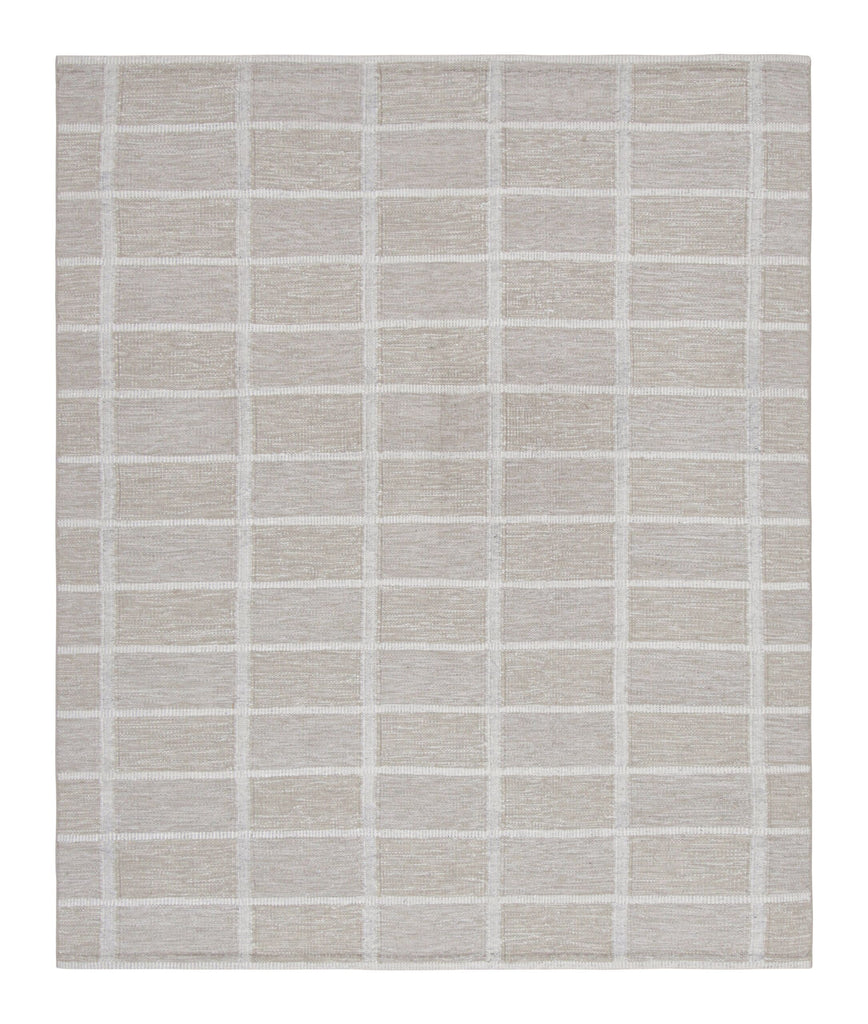 Scandinavian Rug In Beige With Gray And White Grid Patterns