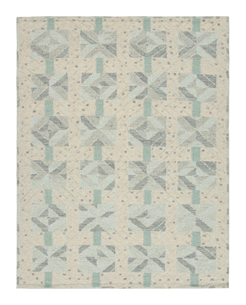 Scandinavian Rug With Blue Turquoise And Off White